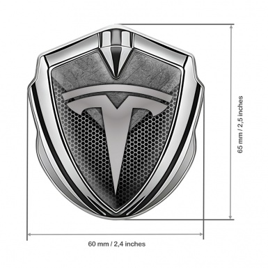 Tesla Tuning Emblem Self Adhesive Silver Honeycomb Metal Slab Motif