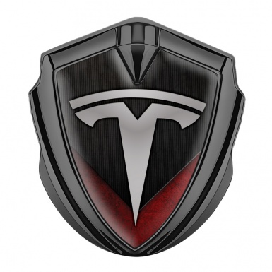 Tesla Fender Metal Domed Emblem Graphite Striped Plate Red Grunge Facet