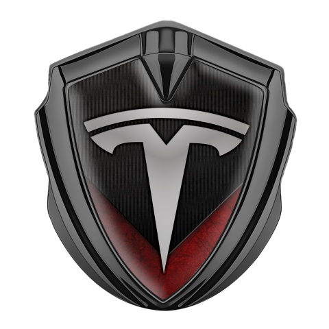 Tesla Fender Metal Domed Emblem Graphite Striped Plate Red Grunge Facet