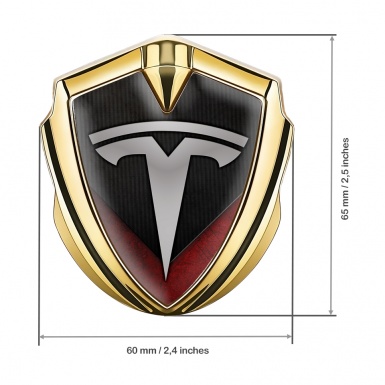Tesla Fender Metal Domed Emblem Gold Striped Plate Red Grunge Facet