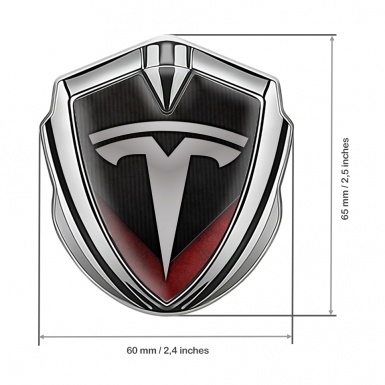 Tesla Fender Metal Domed Emblem Silver Striped Plate Red Grunge Facet