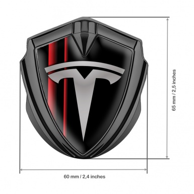 Tesla Trunk Metal Emblem Badge Graphite Black Red Vivid Stripes Design