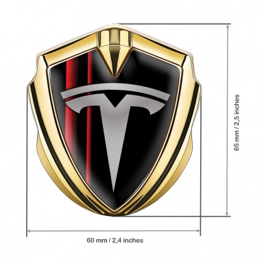 Tesla Trunk Metal Emblem Badge Gold Black Red Vivid Stripes Design