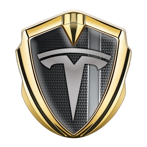 Tesla Bodyside Badge Self Adhesive Silver Dark Carbon Grey Stripe Effect