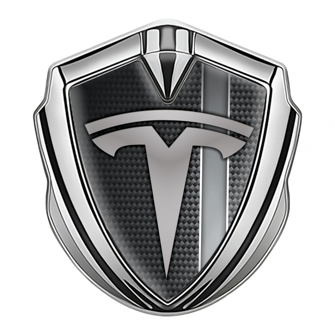 Tesla Bodyside Badge Self Adhesive Gold Dark Carbon Grey Stripe Effect