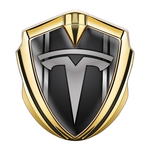 Tesla Tuning Emblem Self Adhesive Gold Metallic Frames Grey Logo