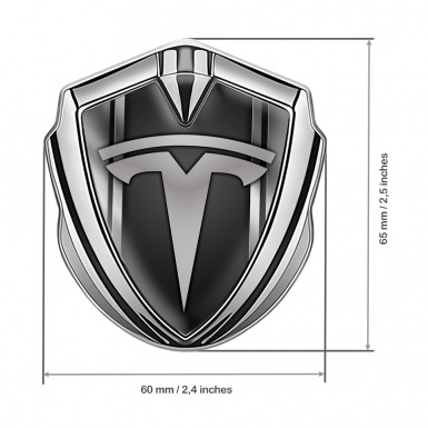 Tesla Tuning Emblem Self Adhesive Silver Metallic Frames Grey Logo