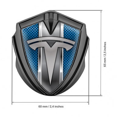 Tesla Trunk Emblem Badge Graphite Persian Blue Mesh Center Steel Pilon