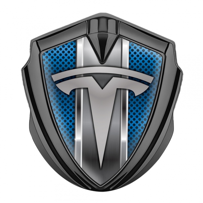 Tesla Trunk Emblem Badge Graphite Persian Blue Mesh Center Steel Pilon