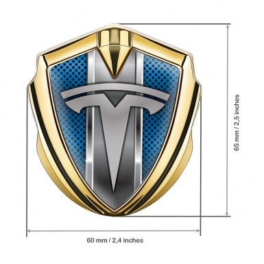 Tesla Trunk Emblem Badge Gold Persian Blue Mesh Center Steel Pilon