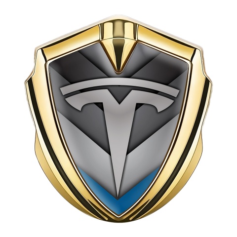 Tesla Bodyside Domed Emblem Gold Blue V Shape Effect Grey Logo