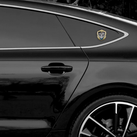 Tesla Bodyside Domed Emblem Gold Blue V Shape Effect Grey Logo