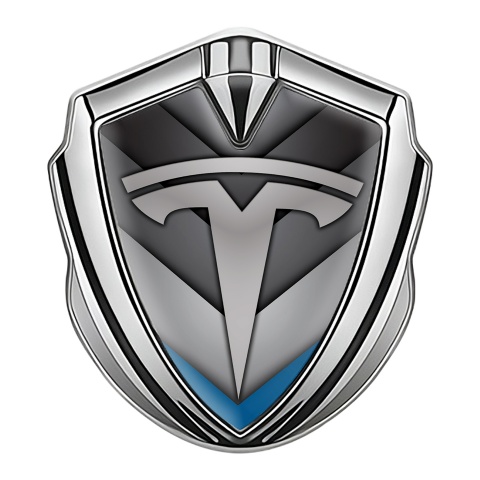 Tesla Bodyside Domed Emblem Silver Blue V Shape Effect Grey Logo