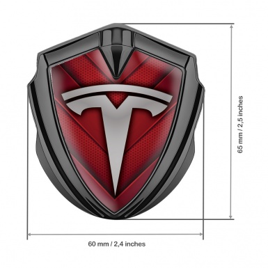 Tesla Fender Metal Domed Badge Graphite Crimson Hex Base Grey Motif