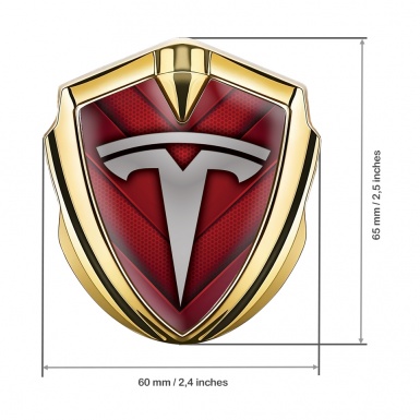 Tesla Fender Metal Domed Badge Gold Crimson Hex Base Grey Motif