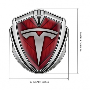 Tesla Fender Metal Domed Badge Silver Crimson Hex Base Grey Motif