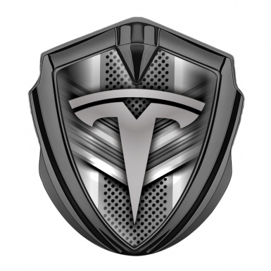 Tesla Trunk Emblem Badge Graphite Grey Metal Mesh Gradient Logo Design