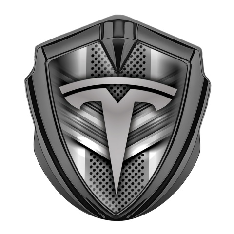 Tesla Trunk Emblem Badge Graphite Grey Metal Mesh Gradient Logo Design