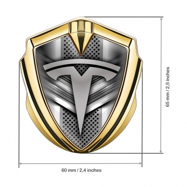 Tesla Trunk Emblem Badge Gold Grey Metal Mesh Gradient Logo Design