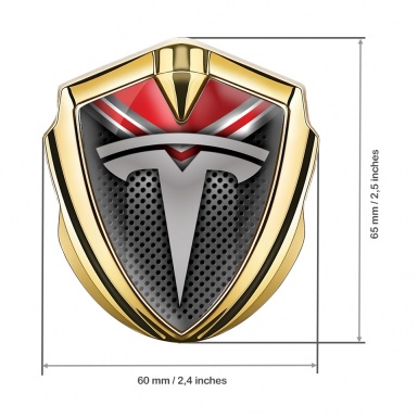 Tesla Tuning Emblem Self Adhesive Gold Dark Mesh Red Crest Design