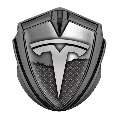 Tesla Fender Metal Domed Emblem Graphite Industrial Half Torn Design