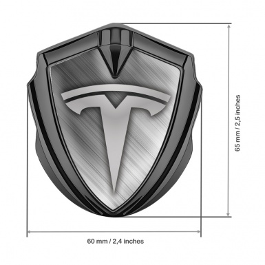 Tesla Trunk Metal Emblem Badge Graphite Brushed Aluminum Grey Motif