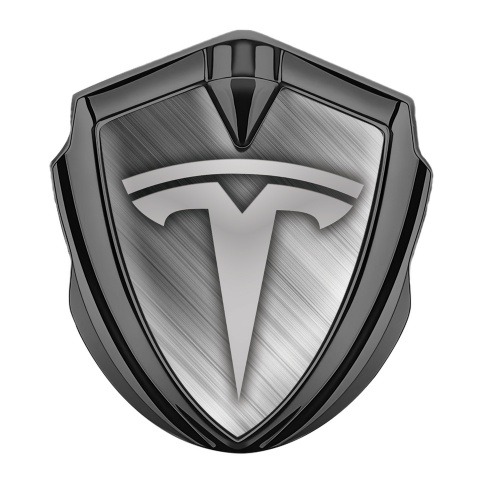 Tesla Trunk Metal Emblem Badge Graphite Brushed Aluminum Grey Motif