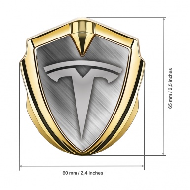 Tesla Trunk Metal Emblem Badge Gold Brushed Aluminum Grey Motif