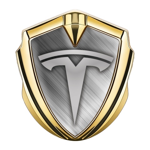 Tesla Trunk Metal Emblem Badge Gold Brushed Aluminum Grey Motif