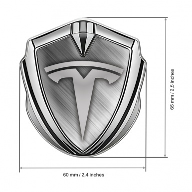 Tesla Trunk Metal Emblem Badge Silver Brushed Aluminum Grey Motif