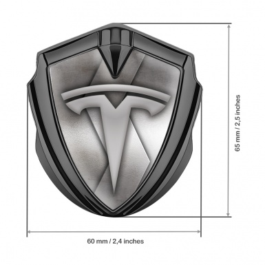 Tesla 3D Car Metal Domed Emblem Graphite Curved Plate Grey Logo
