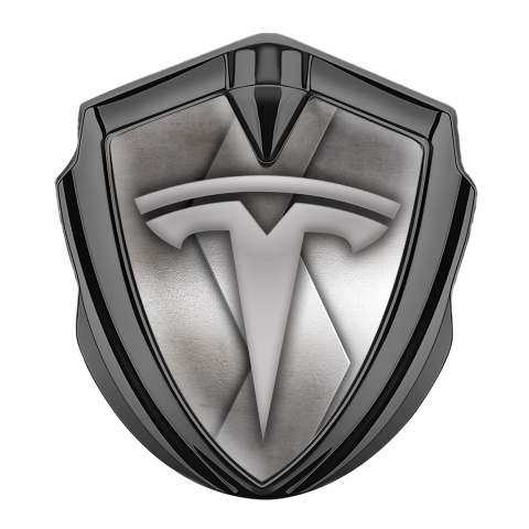 Tesla 3D Car Metal Domed Emblem Graphite Curved Plate Grey Logo