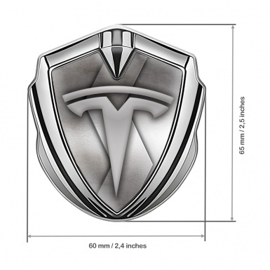 Tesla 3D Car Metal Domed Emblem Silver Curved Plate Grey Logo