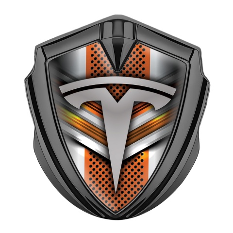 Tesla Bodyside Domed Emblem Graphite Orange Grey Motif Classic Logo
