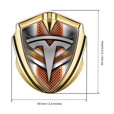 Tesla Bodyside Domed Emblem Gold Orange Grey Motif Classic Logo