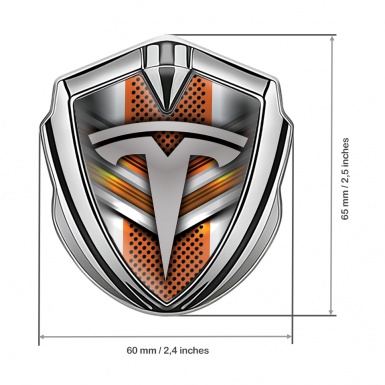 Tesla Bodyside Domed Emblem Silver Orange Grey Motif Classic Logo