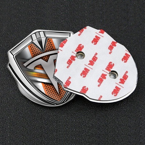 Tesla Bodyside Domed Emblem Silver Orange Grey Motif Classic Logo