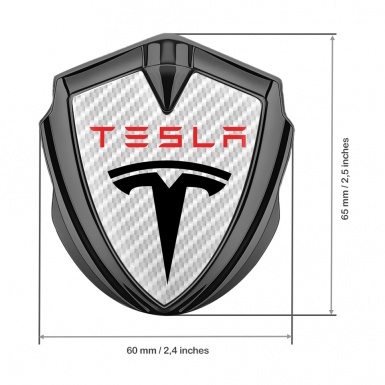 Tesla Bodyside Badge Self Adhesive Graphite White Carbon Base Red Logo