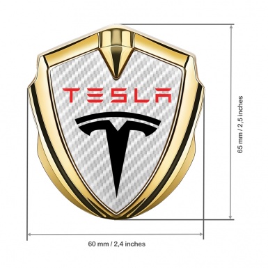 Tesla Bodyside Badge Self Adhesive Gold White Carbon Base Red Logo