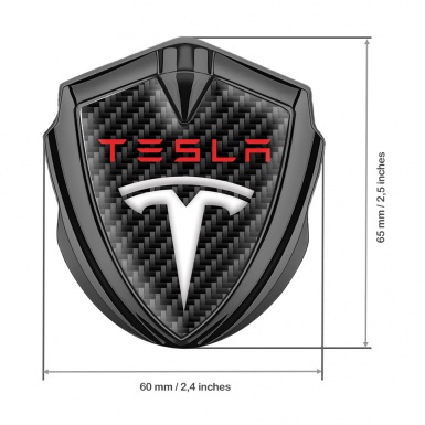 Tesla Tuning Emblem Self Adhesive Graphite Black Carbon Base Red Logo