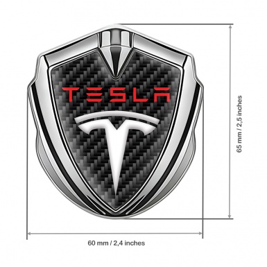 Tesla Tuning Emblem Self Adhesive Silver Black Carbon Base Red Logo