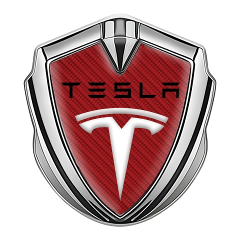 Tesla Fender Metal Domed Emblem Silver Crimson Carbon White Logo