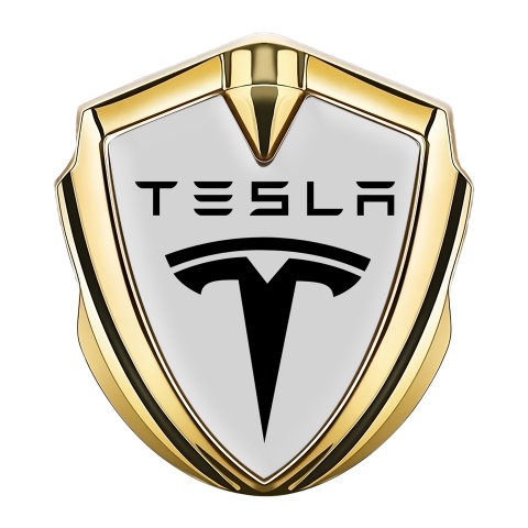 Tesla Trunk Metal Emblem Badge Gold Grey Base Black Classic Logo