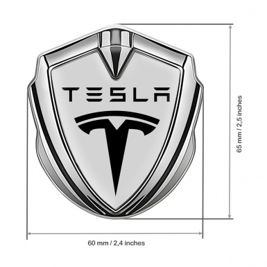 Tesla Trunk Metal Emblem Badge Silver Grey Base Black Classic Logo