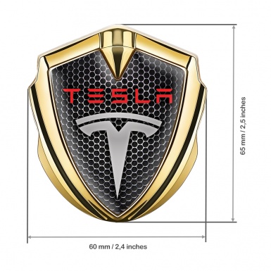 Tesla Self Adhesive Bodyside Emblem Gold Dark Grate Red Logo Variant