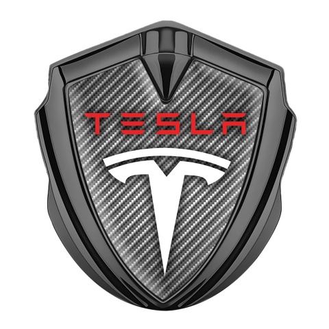 Tesla Metal Emblem Self Adhesive Graphite Light Carbon White Logo Design
