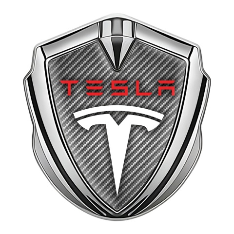 Tesla Metal Emblem Self Adhesive Silver Light Carbon White Logo Design