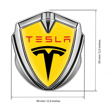 Tesla Bodyside Badge Self Adhesive Silver Yellow Base Clean Black Logo