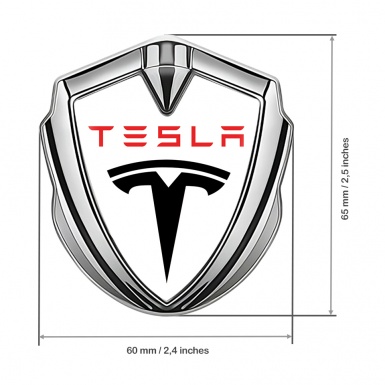 Tesla Tuning Emblem Self Adhesive Silver White Base Classic Black Logo