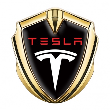 Tesla Fender Metal Domed Emblem Gold Black Theme White Classic Logo